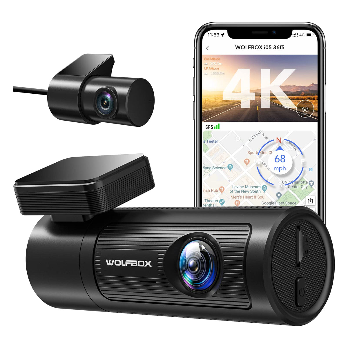 WOLFBOX G900 4K+2.5K Touch Screen Parking Monitoring Dash Cam Smart Mirror