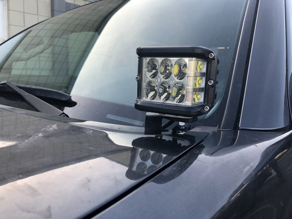 2005-2015 Toyota Tacoma Low Profile LED Ditch Light Brackets Kit - (2) 27W SIDE PROJECTING LED POD // DITCH LIGHTS SWITCH - AMBER BACKLIGHT - TALL