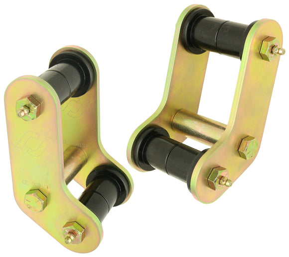 RockJock Boomerang Leaf Spring Shackles, YJ Rear, Incl. Urethane Bushings, HD Greasable Bolts, Pair, For Use w/ ProComp Springs