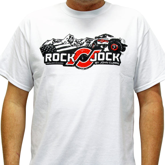 RockJock T-Shirt w/ logo and Jeep. White, large, print on the front.