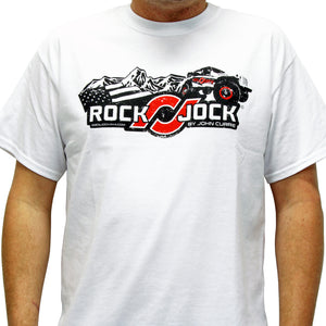 RockJock T-Shirt w/ logo and Jeep. White, youth medium, print on the front.