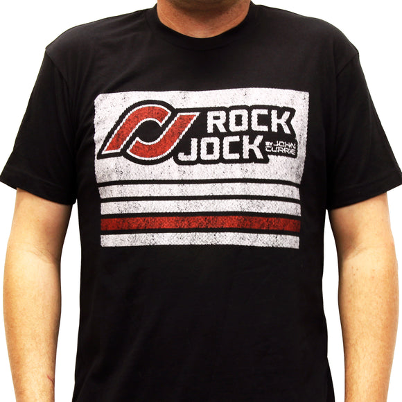 RockJock T-Shirt w/ distressed logo. Black, youth small, print on the front.