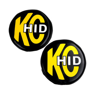 8" Light Cover - Soft Vinyl - Pair - Black w/ Yellow KC HID Logo